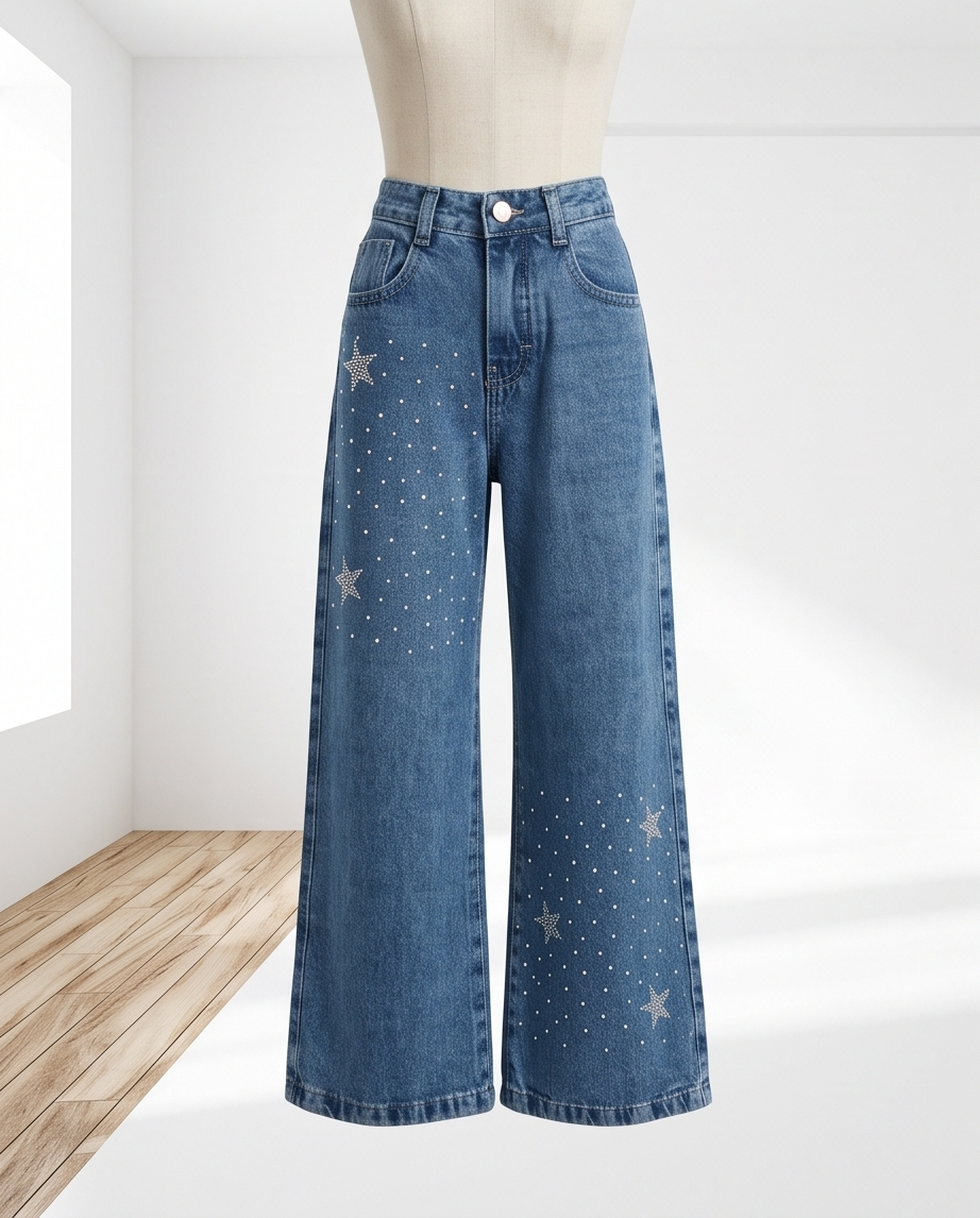 Jean wide leg con estrellas en strass
