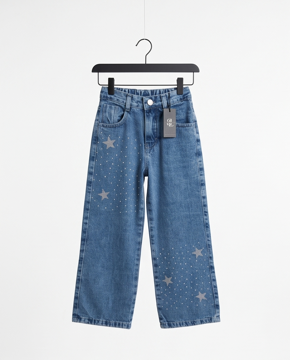 Jean wide leg con estrellas en strass
