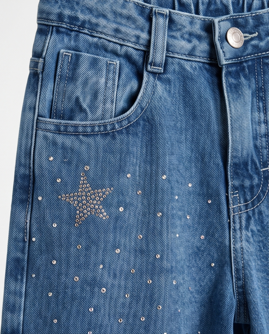 Jean wide leg con estrellas en strass