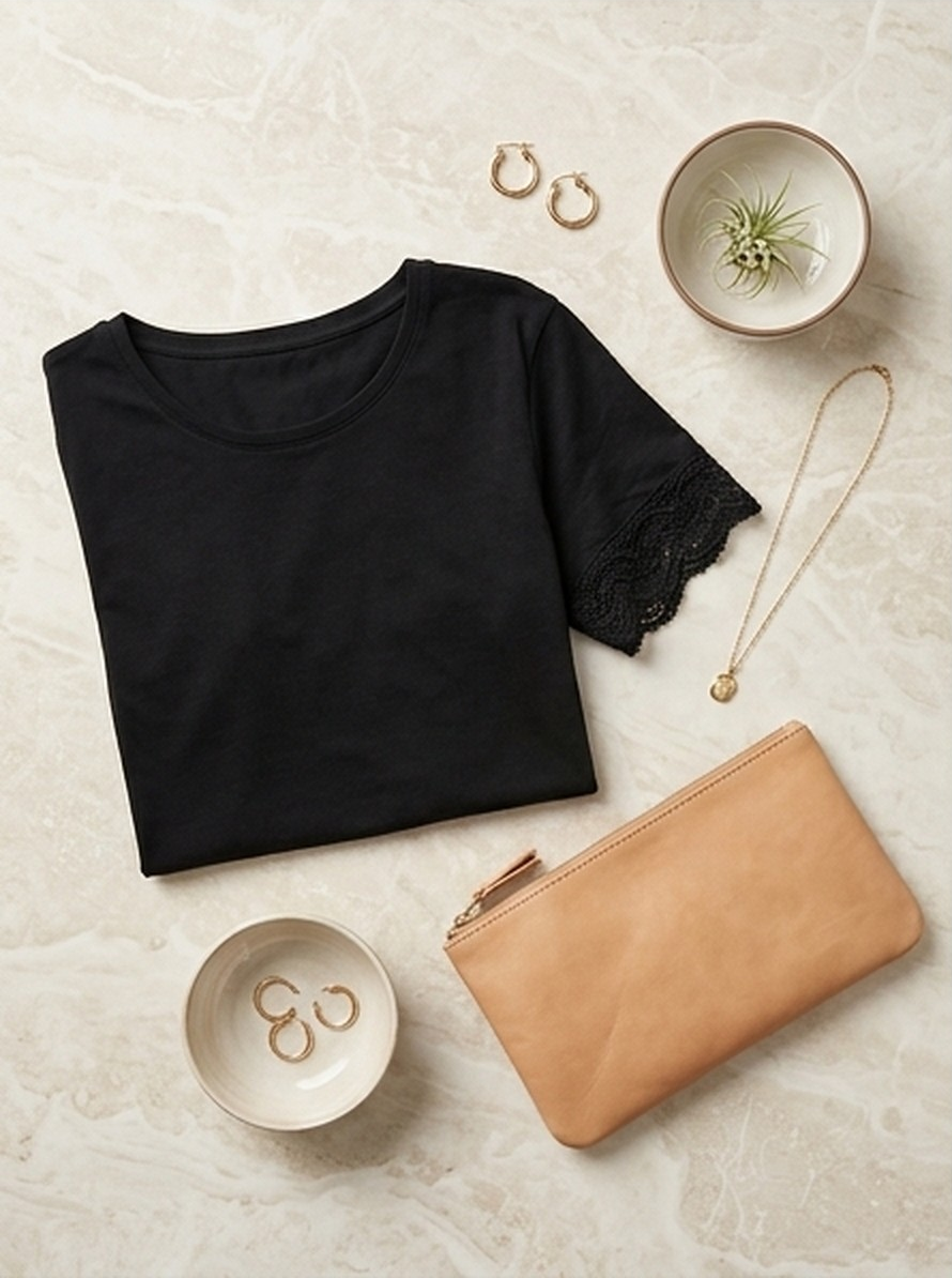 Remera negra con encaje en las mangas